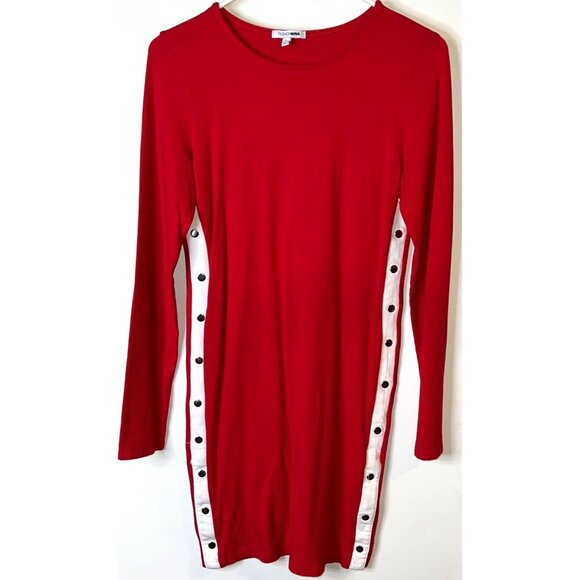 Fashion Nova Red Long Sleeve Bodycon Dress White Side Stripe & Snap Detail - Picture 1 of 4